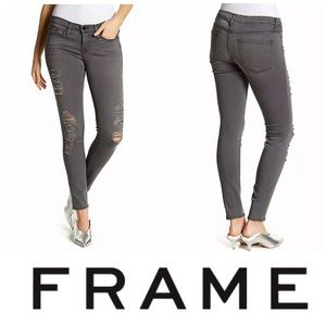 FRAME Le Skinny De Jeanne Mid Rise Gray Shred Jean